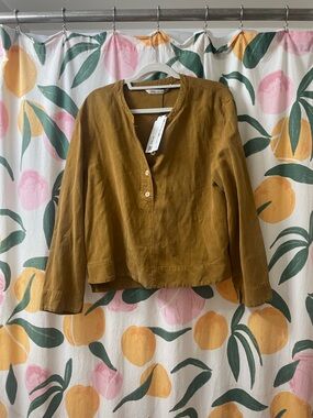 NWT Zara Button-Front Linen Blend Top